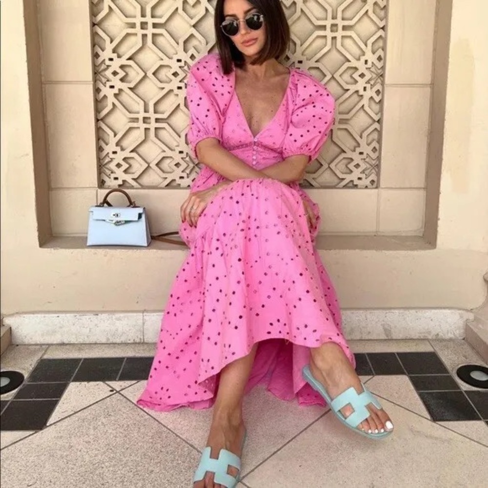 Zara Pink Maxi Dress with Black Polka Dots